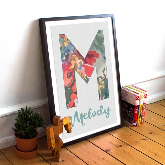 Custom Monogram and Name Art Printable for Nursery or Bedroom | Etsy