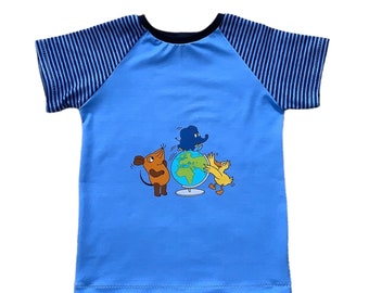 Sendung mit der Maus T-Shirt Gr. 74 - 122 in Wunschgrösse aus Jersey blau