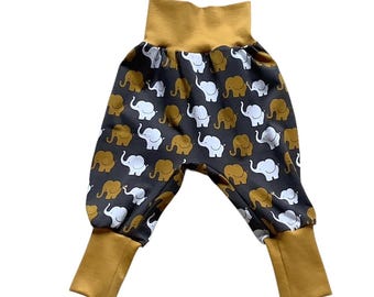 Pumphose Elefanten grau in Wunschgröße bis Gr. 86 Babyhose Set senfgelb
