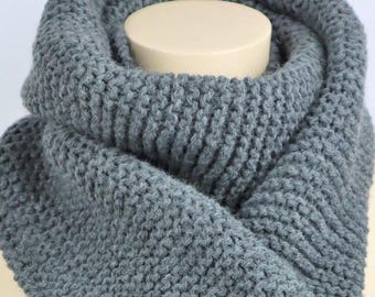 Hand-knitted gray wool scarf, unisex, Gifts for him and her