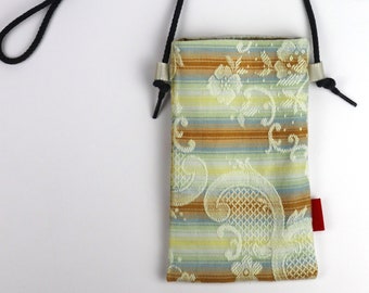 Cloth mobile phone shoulder strap - Phone case - Small fabric shoulder strap in ecru white light blue hazelnut - Eco-friendly gift