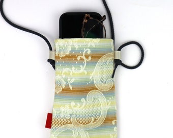 Cloth mobile phone shoulder strap - Eyeglass Holder Shoulder Strap - Phone case - Small fabric shoulder strap in ecru white light blue