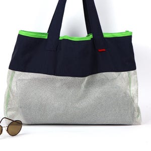 Large fabric and mesh bag - Handmade fabric bag - Beach net bag - Large beach bag - Summer bag for women - Beach net bag
