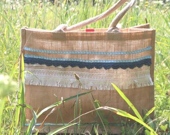 Natural jute bag decorated for the sea and the city - Customizable jute bag - Handmade women's summer bag - Eco Tote bag Women's Gift