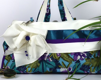 Handmade floral fabric bag, Women's bag with handles and shoulder strap, Cloth purse