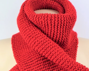 Handmade red wool scarf knitte, unisex, gifts
