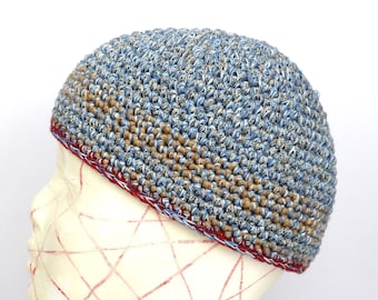 Short men's cotton hat - Cotton skullcap - Crocheted men's hat - Papalina hat - Unisex cotton hat - Men's birthday gift