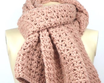 Handmade women's crochet wool scarf pink, Gift for her, Scarf Made in Italy