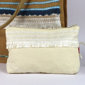 Pochette stoffa con pizzo - Custodia astuccio con cerniera - Astuccio da borsa per trucchi - Busta tessuto multiuso donna - Regalo per donna