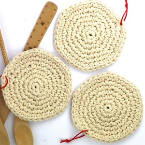 Set of Three Handmade Crochet Cotton Potholders in Natural Ecru, Artisan Kitchen Potholders, Useful Gifts