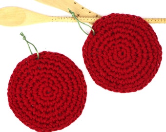 Set of Two Handmade Potholders - Crochet Potholders - Red cotton potholders - Crochet potholders - Useful gift for the home