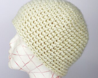 Handmade white wool hat for women, soft winter beanie