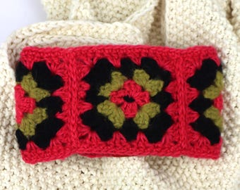 Knitted wool headband, winter granny square style, women's gifts