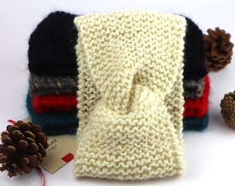 Knitted wool headband - Handmade winter headband for women