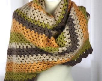 Large colorful wool shawl handmade with crochet, Mohair Baktus, Gift for women