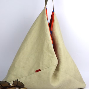 Beige fabric origami bag - Origami bag and pouch - Japanese fabric bag - Reversible origami bag - Handmade fabric bag - Women's gift