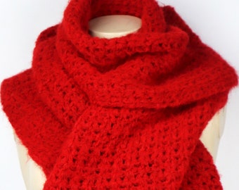 Handmade red wool scarf - Handmade red scarf - Crochet women's scarf - Handmade Gift wool scarf