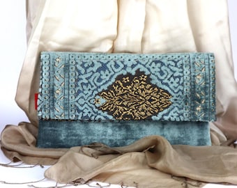 Damask fabric pouch - Velvet fabric pouch - Elegant pouch - Foldable evening pouch - Ceremony bag - Gift for women