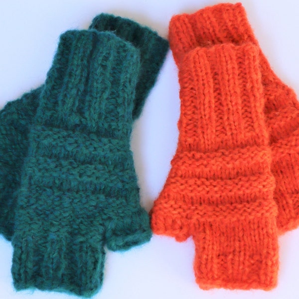 Wool gloves - Fingerless gloves - Handmade gloves orange or green - Wrist warmers - Knitted Mittens handmade wool - gifts woman man