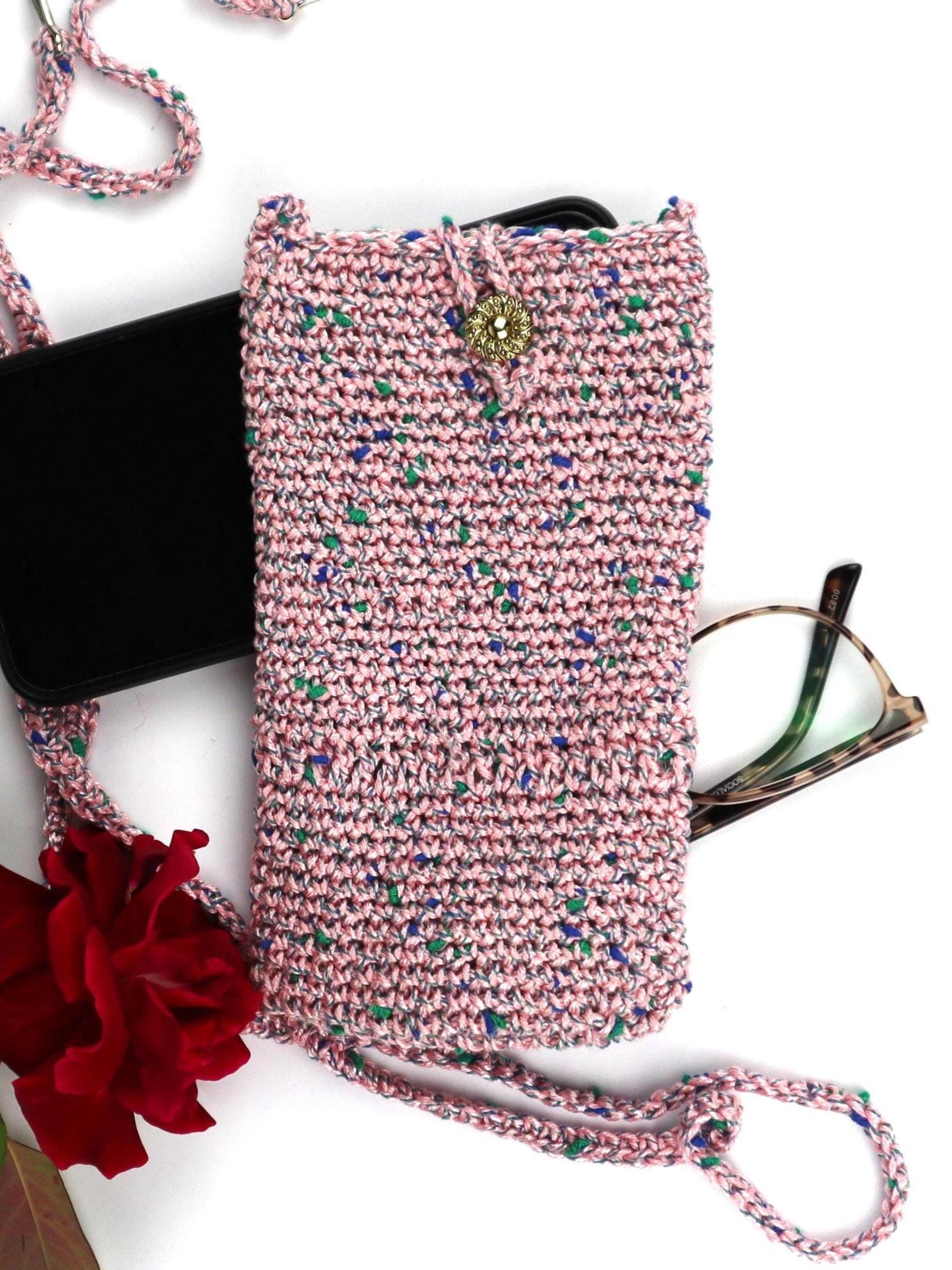 Handmade Pink Cotton Cell Phone Shoulder Bag, iPhone Case, Women's Gift ...