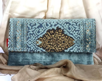 Damask fabric pouch - Velvet fabric pouch - Elegant pouch - Foldable evening pouch - Ceremony bag - Gift for women