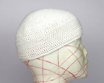 White Papalina Hat, Handmade Short Cotton Crochet Hat, Unisex Skullcap