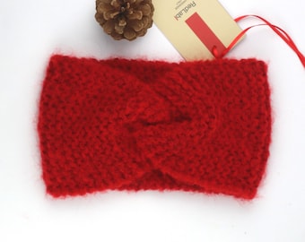 Red knitted wool headband winter, gifts for women