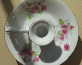 Vintage PWF Japan Candle Stick Holder - Porcelain Hand Painted Floral Design -