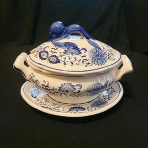 Vintage Terrine Boot 3 Teilig Blau Zwiebel Porzellan Dekoratives Geschirr Servier Set Saucenschale Porzellan Blau Donau Muster Porzellan Servieren