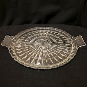 Circle Glass Platter with Handles Vintage Cake Plate Serving Platter Clear Glass