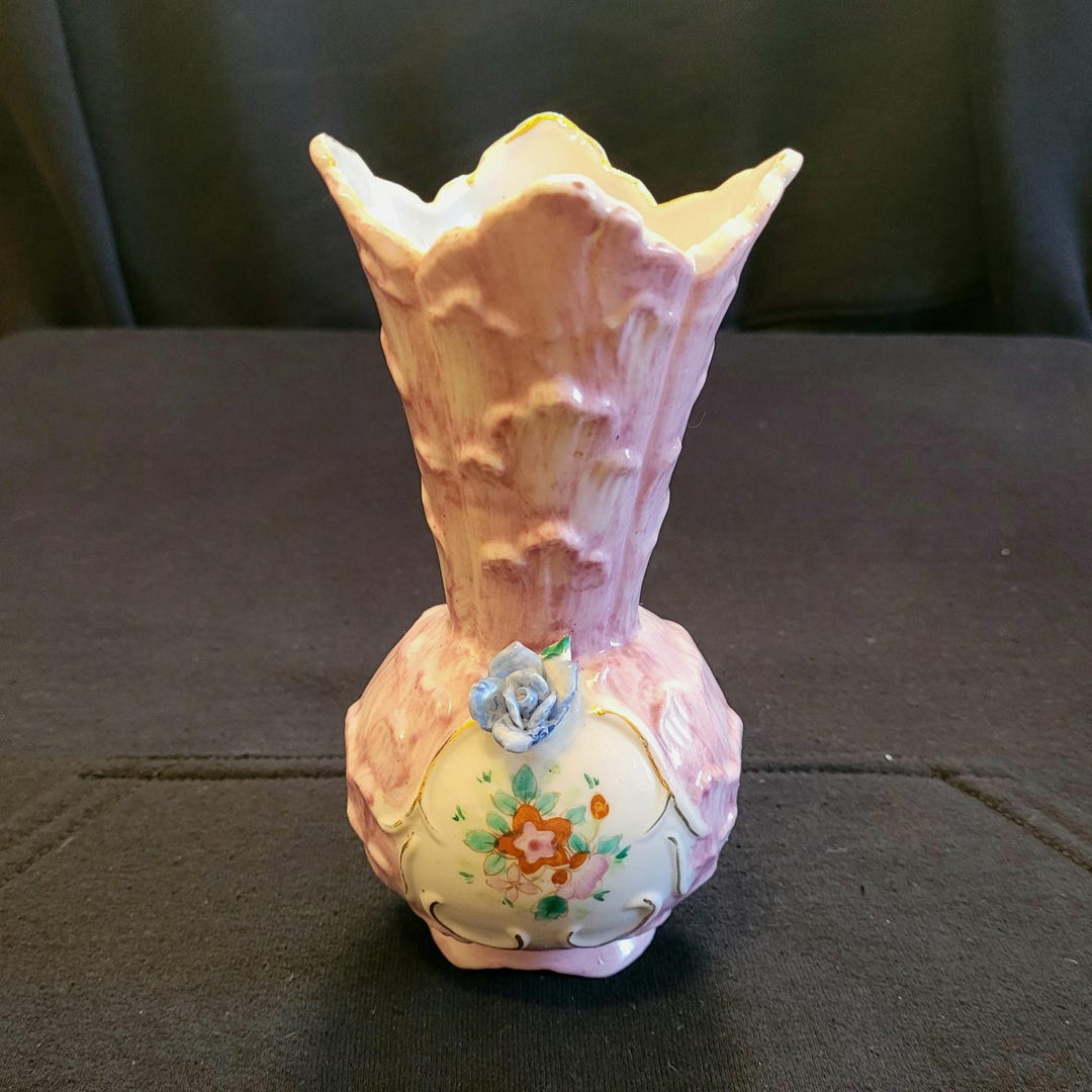 Porcelain Vase Small Pink Bud Vase Vintage Hand Painted Floral Design ...