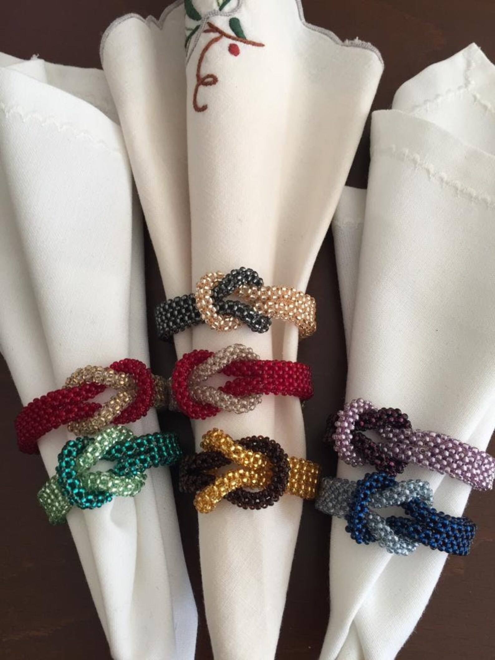 Colorful Beaded Knotted Napkin Rings Set of 4 - Etsy