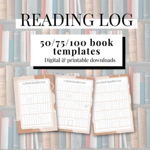 Digital & Printable Reading Log 50/75/100 Books, Tracker, Journal, Digital Reading Planner, Goodreads, Reading Tracker, Reading Log
