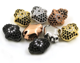 Evil Eye Hamsa Hand Bead: Black Cubic Zirconia Charm (2PCS)