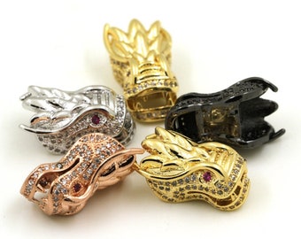 Dragon Head Bead: Micro Pave CZ Copper Bracelet Charm (2pcs)