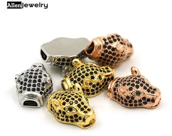Black CZ Leopard Bead: Micro Pave Curved Tube (2pcs)