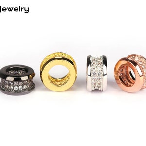 Micro Pave CZ Drum Beads: Copper Bracelet Charms (2PCS)