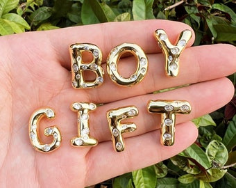 18K Gold Filled Bubble Initial Pendant: Cubic Zircon Alphabet Letter