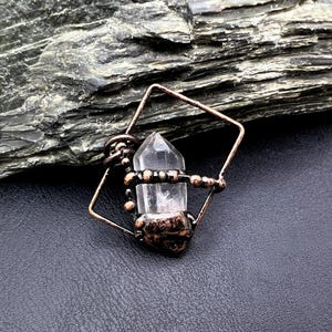 Unique Soldered Clear Quartz Point Pendant,White Crystal Vintage Pendant,Gift For Her