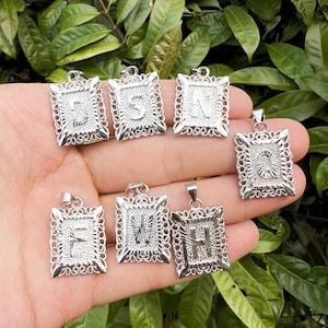 Colgante inicial, Collar personalizado Chapado en plata, dijes de letras del alfabeto en forma de rectángulo para accesorios de joyería de mujer, regalo