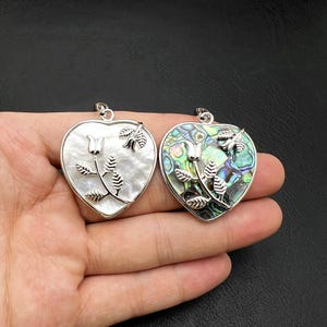 Natural Abalone Shell Heart Pendants,White Shell Pendant,Gemstone Silver Plated Pendant,Gift For Her