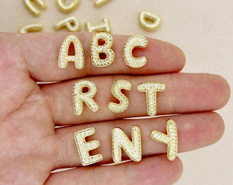 Gold Plated CZ Micro Pave Alphabet Beads - 15MM Letter Charms - 10PCS