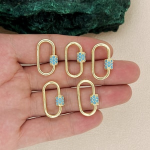 5PCS Gold Plated Oval Carabiner Clasps: Zircon Bead Charms