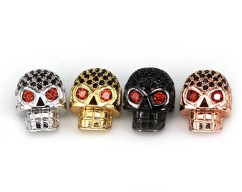 Micro Pave Skull Bead: Black CZ Red Eyes, Bracelet Charms