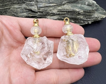 Colgante de botella de cristal de roca, colgante de piedra preciosa natural chapada en oro, colgante de botella de perfume de cuarzo transparente, joyería