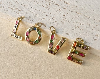 Luxury Initial Pendant,18K Gold Filled Personalized Necklace Pendant,Colorful Zircon Paved Alphabet Letter Pendant,Gift for Her