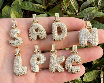 Luxury Bubble Initial Pendant,18K Gold Filled Personalized Bubble Letter Pendant,Cubic Zircon Paved Alphabet Letter Necklace,Gift for Her