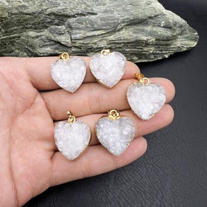 Gold Plated Exquisite Natural Crystal Druzy Heart Pendant,Gemstone Love heart Charm Pendant,Gift for Her