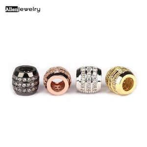 2PCS Micro Pave CZ Drum Beads: Copper Bracelet Charms