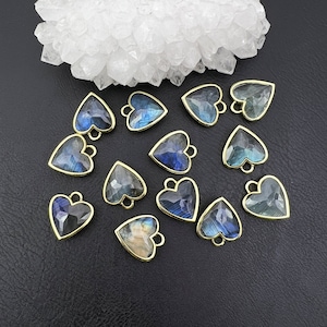 Gold Filled Exquisite Gemstone Cute Heart Pendant,Natural Flash Labradorite Moonstone Love Charm Pendant,Gift for Her